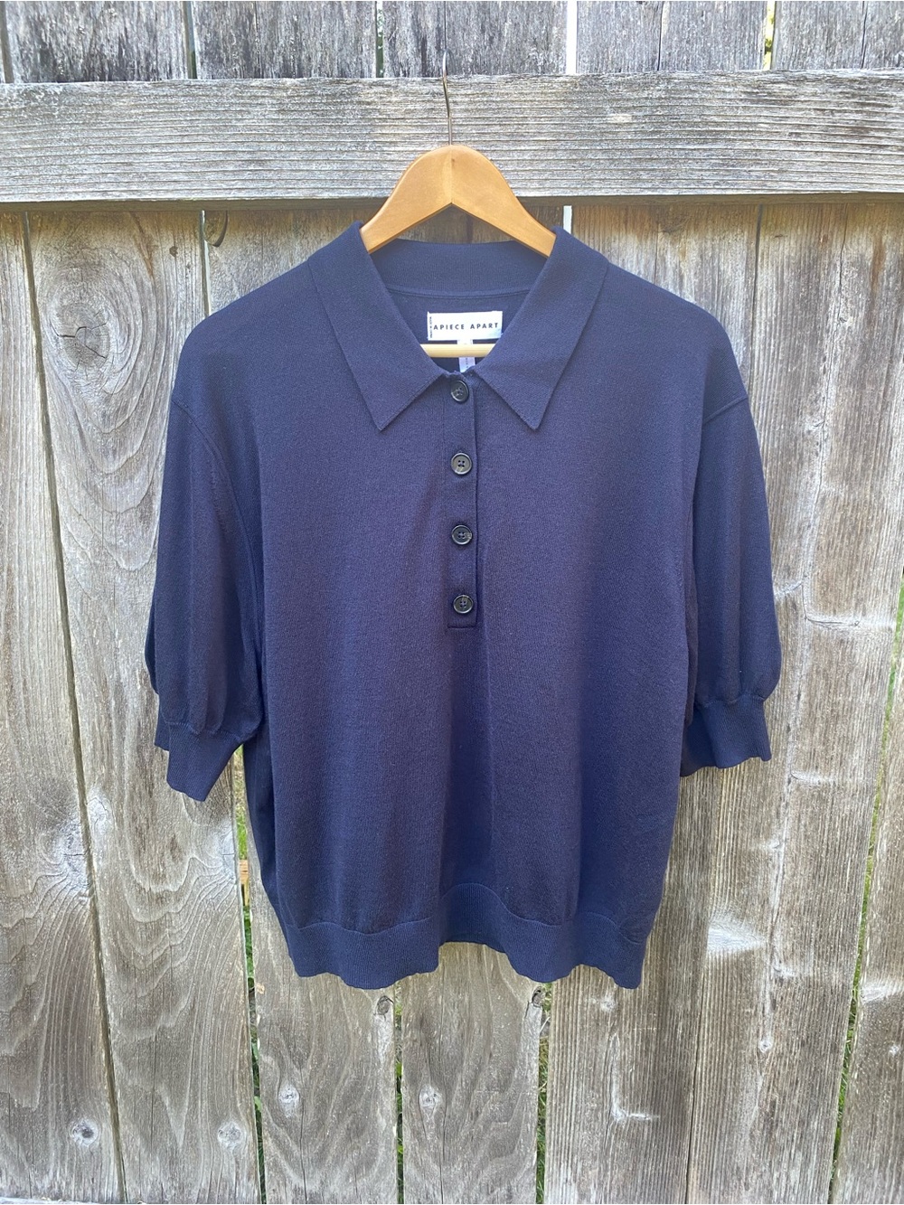 WOMENS APIECE APART MERINO WOOL & COTTON ODA POLO SWEATER MIDNIGHT XL